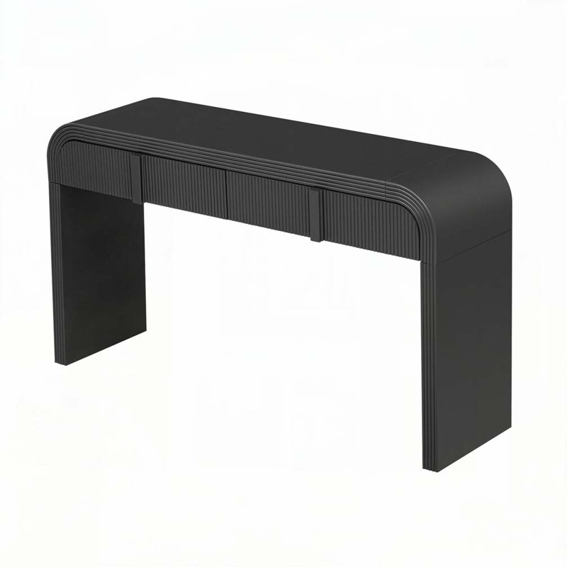 Modern Console Table With 2 Storage Drawers, Fluted Entryway Table With Rounded Silhouette For Hallway And Living Room, Black