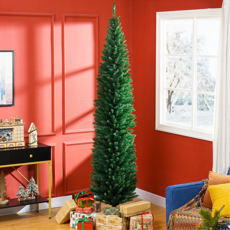 Arbre de Noël artificiel 8 pi avec 818 extrémités de branches réalistes et support en plastique, vert, Vert