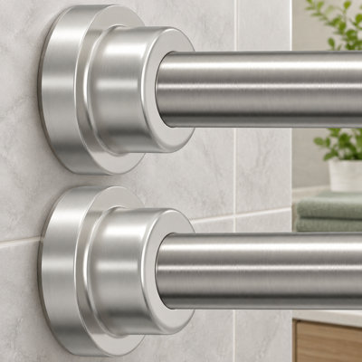 This brushed nickel 2-Pack of tension curtain rods adjusts from 28-48 inch; the no-drill, non-slip, tool-free design is renter-friendly for windows and closets, and the rods can be used as adjustable shower rods for bathrooms.