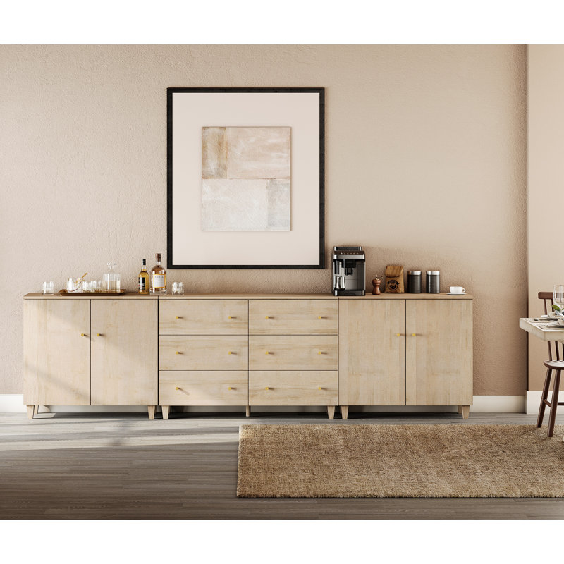 Lysiane 3-In-1 Sideboard Buffet Cabinet, 118"W X 15.35"D X 32.4"H, Natural Oak