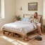 Lit plateforme moderne en bois de style champêtre avec tête de lit à panneaux et système de rangement à trois zones, Queen, chêne clair-1112616338-1112616351
