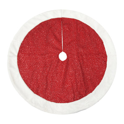 Season's Designs 48in Red Glitter Silk & Beads Christmas Tree Skirt