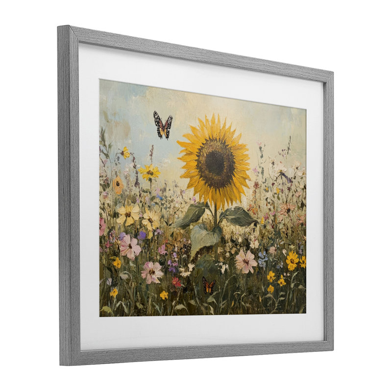 «Sunflower Wonder Summer Meadow», reproduction encadrée sous verre, conception de Petal Prints Design, H 13 po x l 16 po