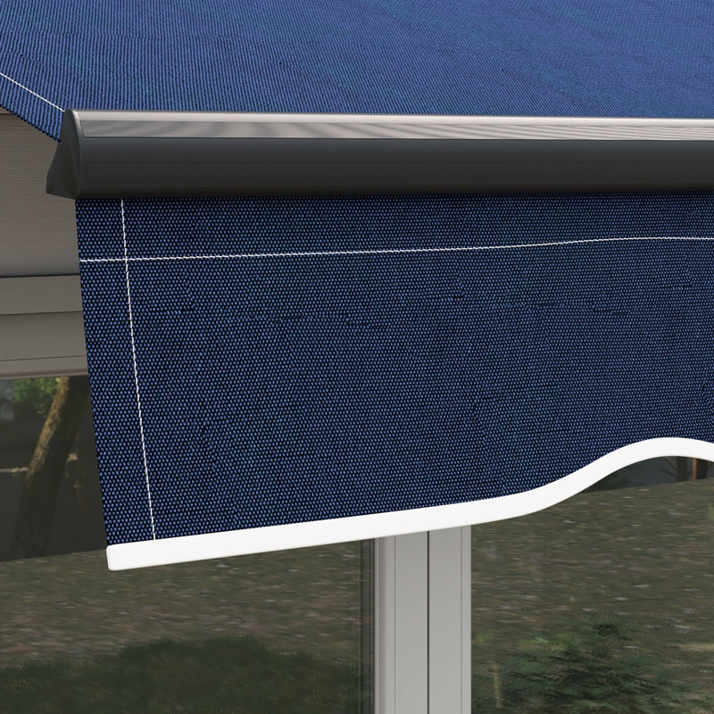 Auvent rétractable de 10 pi x 8 pi, abri de patio avec fonction manuelle. Matériau protégé de 280 g / m², fabrication en aluminium robuste. Bleu pour terrasse, balcon, cour