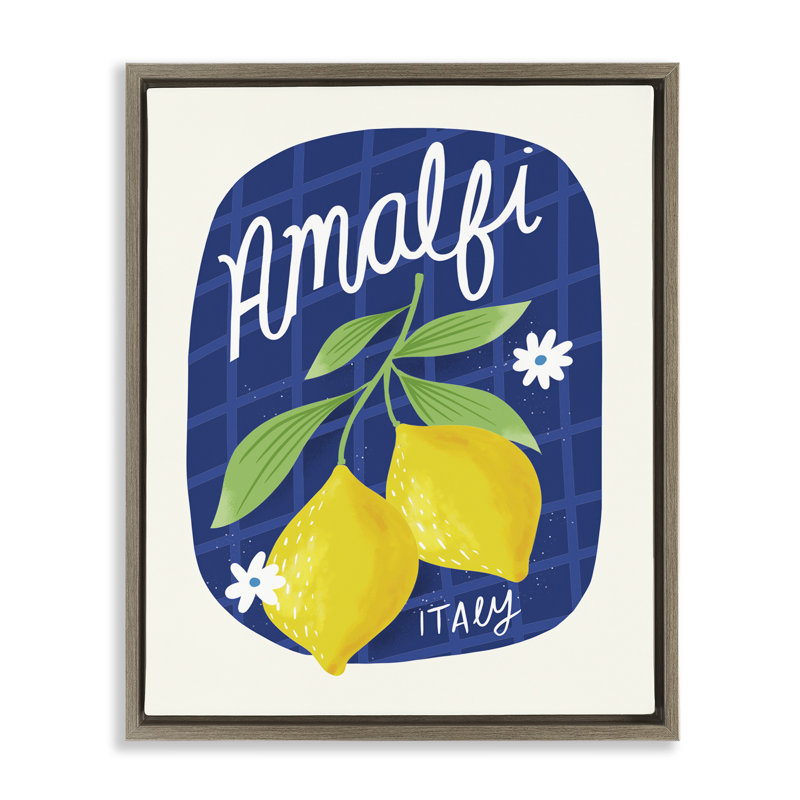  Amalfi Lemons on Blue Canvas Wall Art by Louise Allen Designs, H 31 po x l 25 po, Cadre flottant orme Montalcino