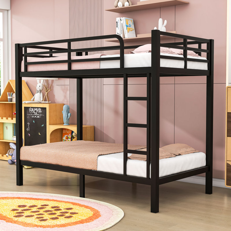 Full XL Over Full XL Metal Bunk Bed With Guardrails And Ladder, Twin Over Twin, Black