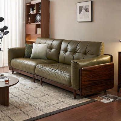 Green Genuine Leather Modular Sofa cushion couch