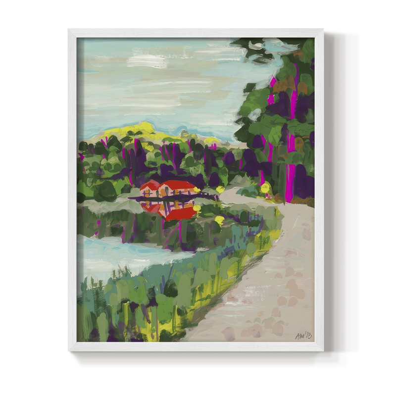 «Colorful Lakeside», reproduction encadrée - bois massif, H 11 po x l 9 po, Blanc