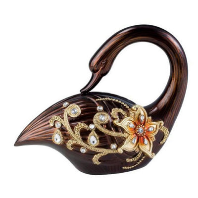 9.5" Tall Decorative Swan Statue" Laurel", Bronze And Topaz Design