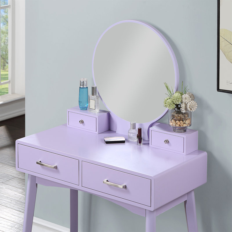 Ensemble coiffeuse et tabouret Liannon, Mauve