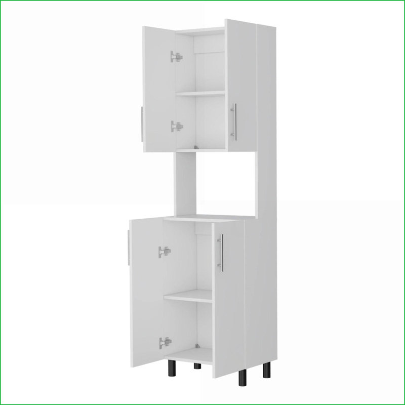 Armoire de cuisine, grande armoire de rangement moderne blanc neige avec ouvert Espace dissimulé | Blanc | Panneau de particules