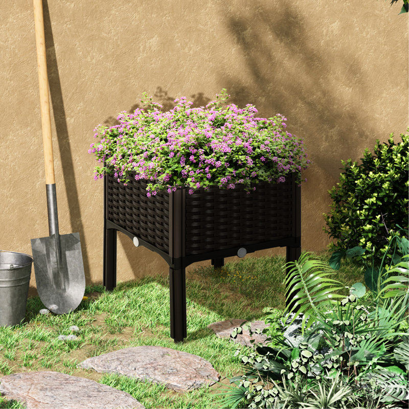 Jardinière surélevée brune à arrosage automatique - Ornez votre jardin de fleurs, d'herbes et de légumes dans un lit en polypropylène, créez une magnifique boîte
