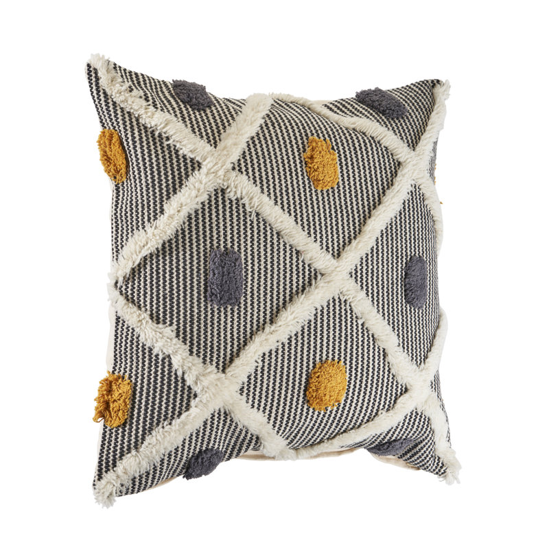 20'' Black and White Cotton Wool Tufted Throw Pillow