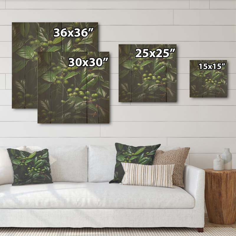 «Tropical Robusta Palm Rhythms - Abstract Botanicals Wood», art mural sur bois de pin naturel, H 15 po x l 15 po