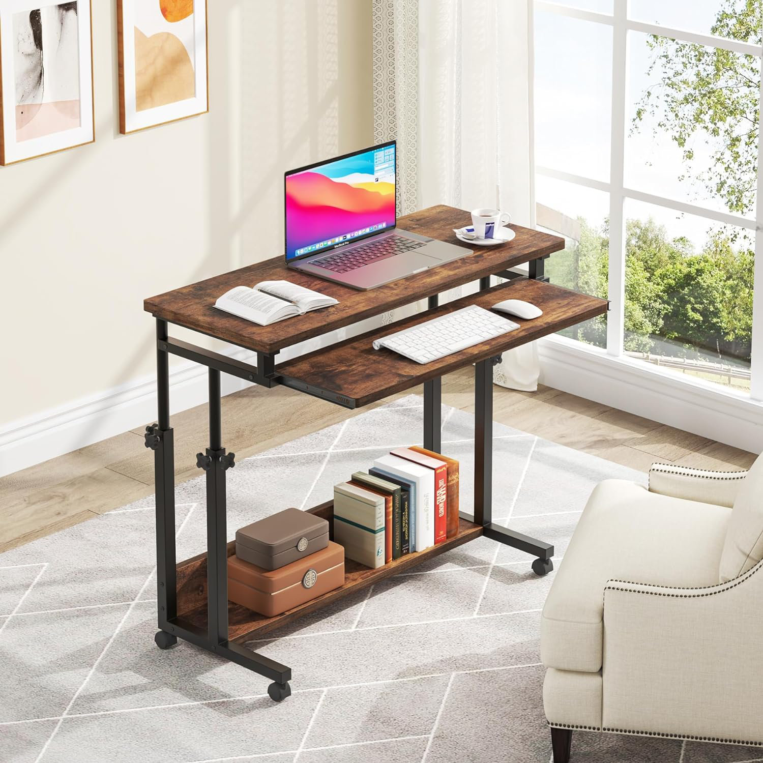 Computer desk with keyboard deals tray and wheels