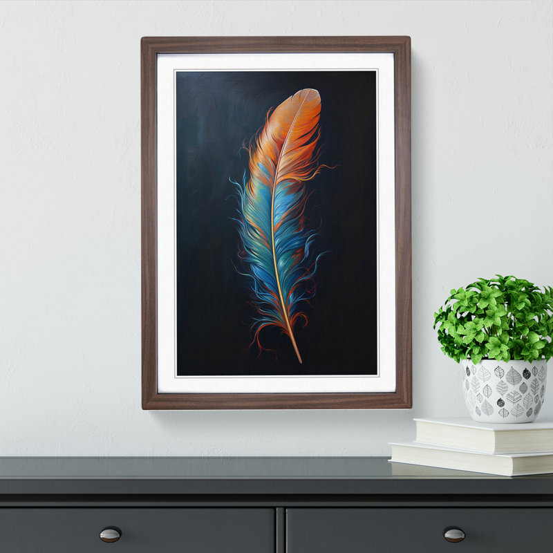 Feather Modern - Framed Print, Walnut, 64cm H x 46cm W x 2cm D