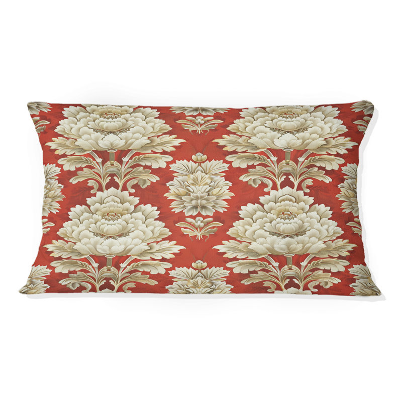 Coussin lombaire en damas rouge et or