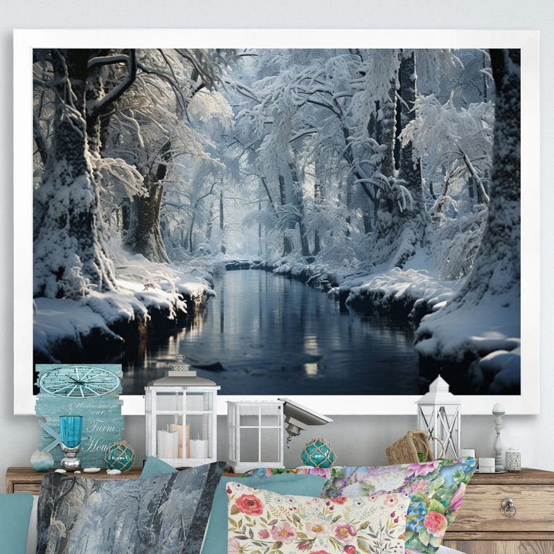 «Winter Silent Woods III - Winter Landscape», art mural, Cadre blanc, H 30 po x l 40 po x P 1,5 po