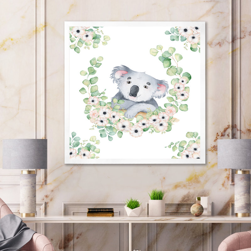 " Cute Koala Bear Cartoon " Painting Print, 36" H x 36" W x 1.5" D, White Picture Frame