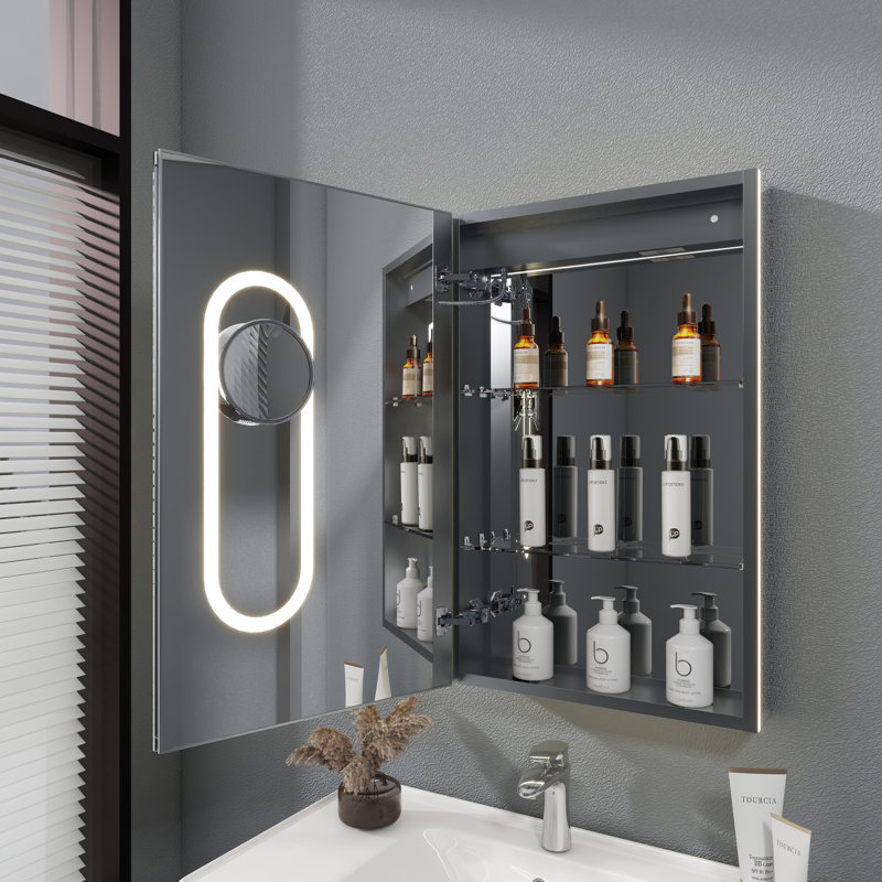 20" X 32" LED Medicine Cabinet With Dimmable Lights, Sensor, Defogger, USB/Outlet, And Magnifying Mirror