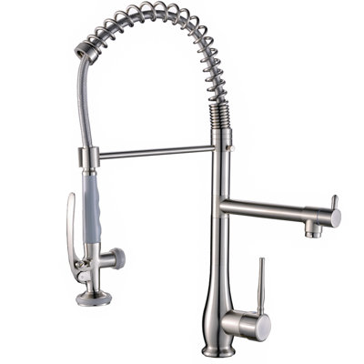 Robinet commercial - Nickel brossé, douchette extractible, utilisation polyvalente en cuisine, joint en céramique, longue durée de vie