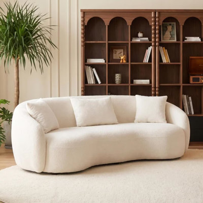 Canapé 4 places incurvé de style moderne du milieu du siècle, recouvert de tissu bouclé doux, blanc cassé, idéal pour le salon, la chambre, le bureau ou un appartement.