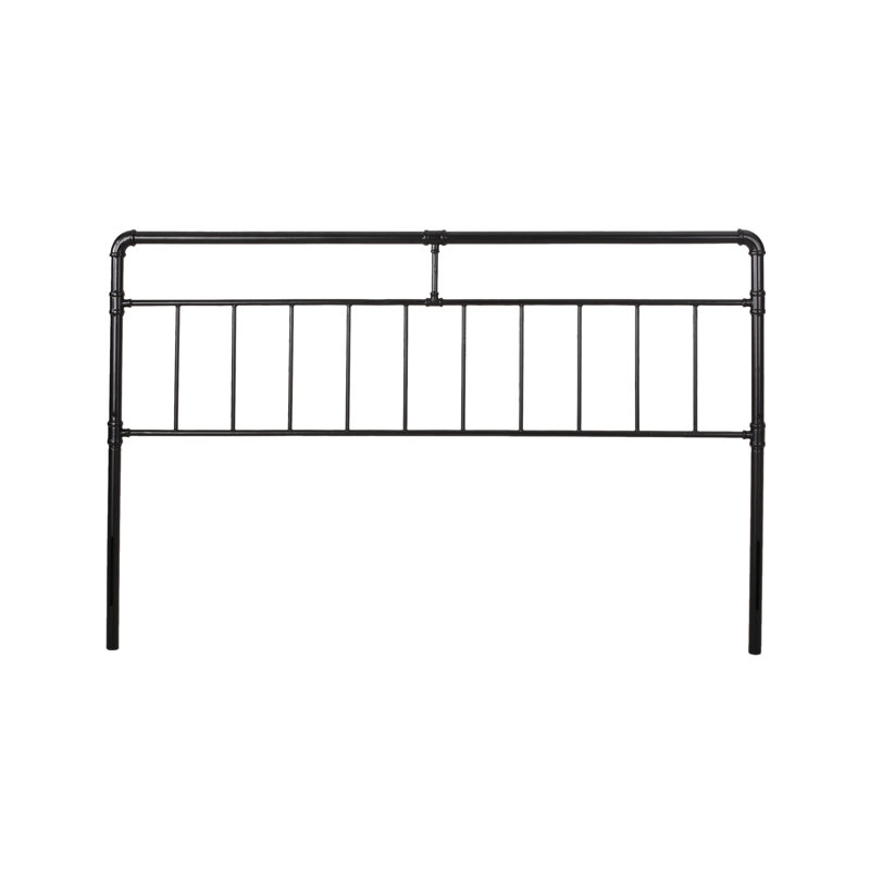 King Size Bed Headboard Featuring Iron Tube Frame, Piped Design, Flat Black Look, 76.68 In Depth Industrial Style, Pipe , 1.95 Width