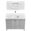 Meuble-lavabo sur pied 48 po, meuble-lavabo autoportant avec comptoir, armoire de rangement en bois massif gris