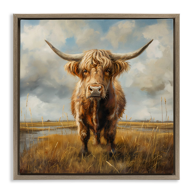 "Bétail sur une ferme panoramique", art mural encadré par Steve Huntziker, H 25 po x l 25 po, Cadre flottant orme Montalcino