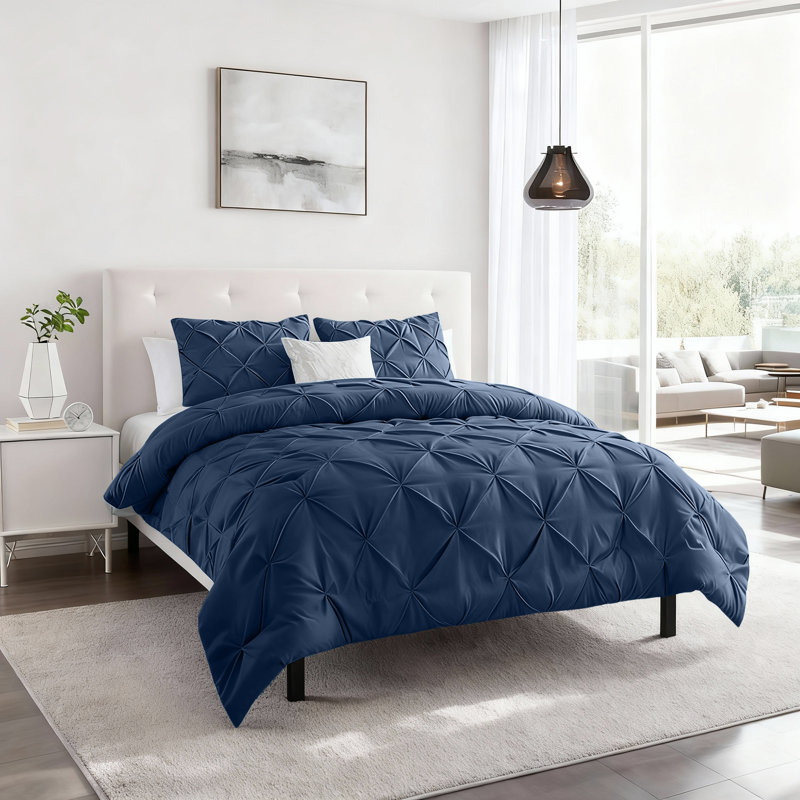 Aspire Homeware High Quality Microfiber Pintuck Design Duvet Cover With Pillowcases, Kingsize Duvet Cover  + 2 Pillowcases