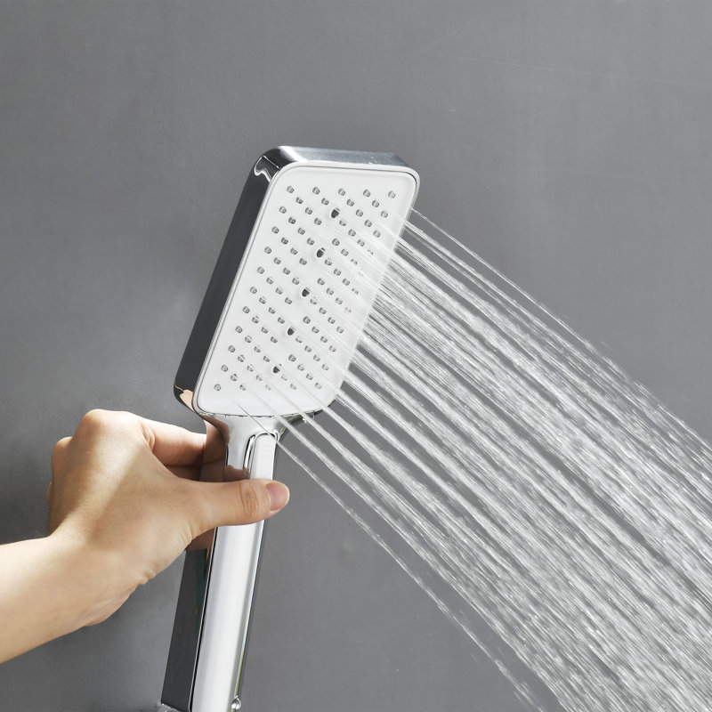 Stainless Steel Wall Mounted Rectangular Rain Shower Head Set With Handheld Shower, Polished Chrome