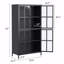 Armoire de rangement en métal noir de qualité supérieure avec portes en verre trempé, tablettes réglables, dispositif anti-basculement, fermeture silencieuse magnétique et pieds réglables