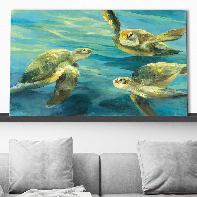 Sea Turtles by Julia Purinton - Painting, Wrapped Canvas, 28" H x 48" W x 1.5" D