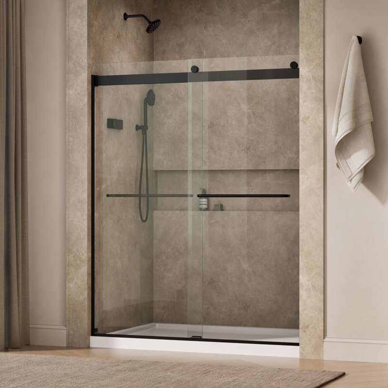Levity 59.63" x 74" Bypass Shower Door with CleanCoat Technology, Matte Black, Crystal Clear