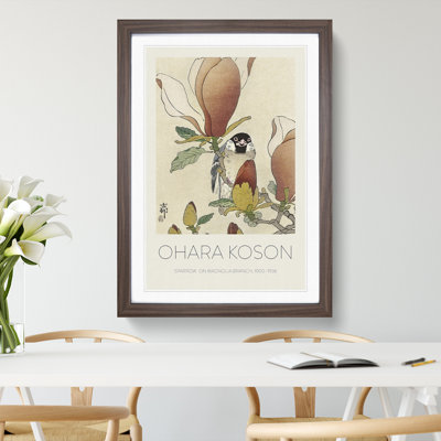 Sparrow Bird Upon Magnolia Branch by Ohara Koson - Single Picture Frame Print