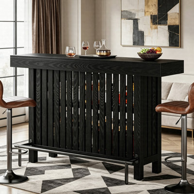Home Bar Unit With Storage, 2-Tier Bar Table With Footrest, Modern Pub Table For Kitchen Dining Room Living Room
