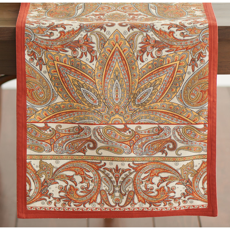 Kashmir Paisley 100% Cotton Table Runner, 72" L x 14.5" W
