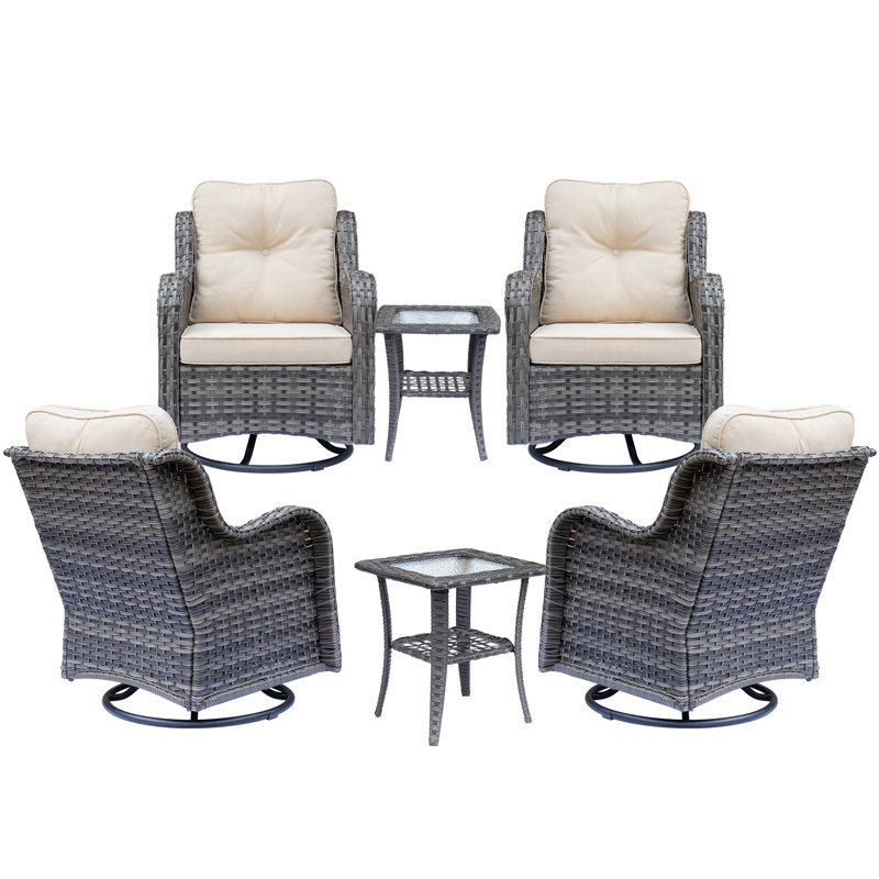 4 - Person Outdoor Seating Group With Cushions, Gray, Beige