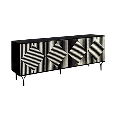 82" 4-Door Black/Ivory Bone Inlay Media Credenza_Sideboard
