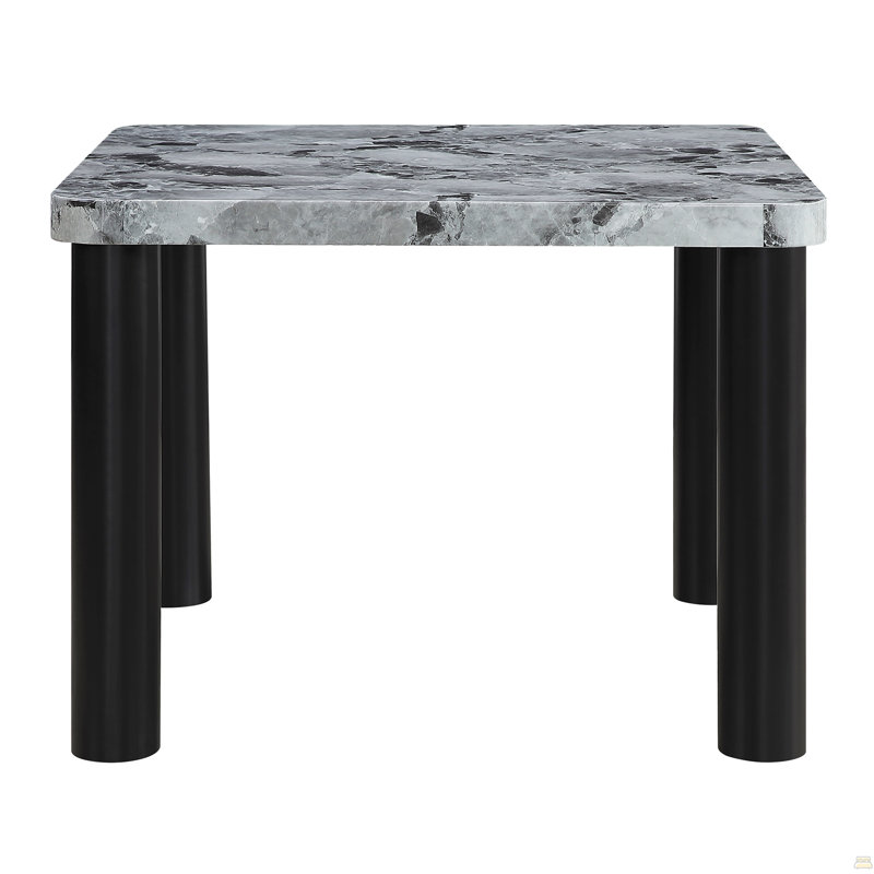 Table de salle à manger en faux marbre gris avec pieds noirs
