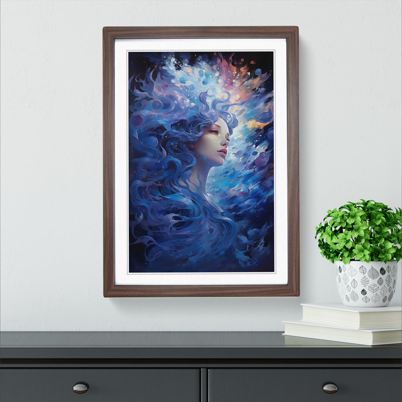 Aquarius Zodiac Contemporary Art - Framed Print, Walnut Framed, 64cm H x 46cm W x 2cm D