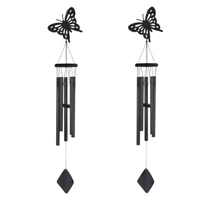 Gift Set ICE ARMOR 41" Long Black Butterfly Wood/Metal Silhouette Wind Chime Figurine Statue Sculpture Ornament Decoration Home/Room/Garden Decor for