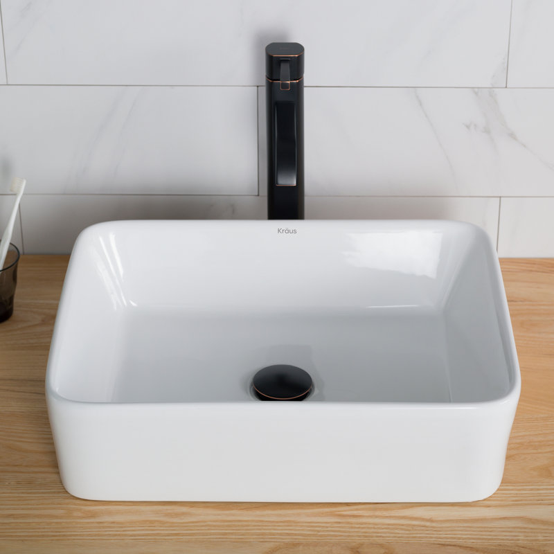 Ceramic Rectangular Vessel Bathroom Sink with Faucet, Oil Rubbed Bronze
