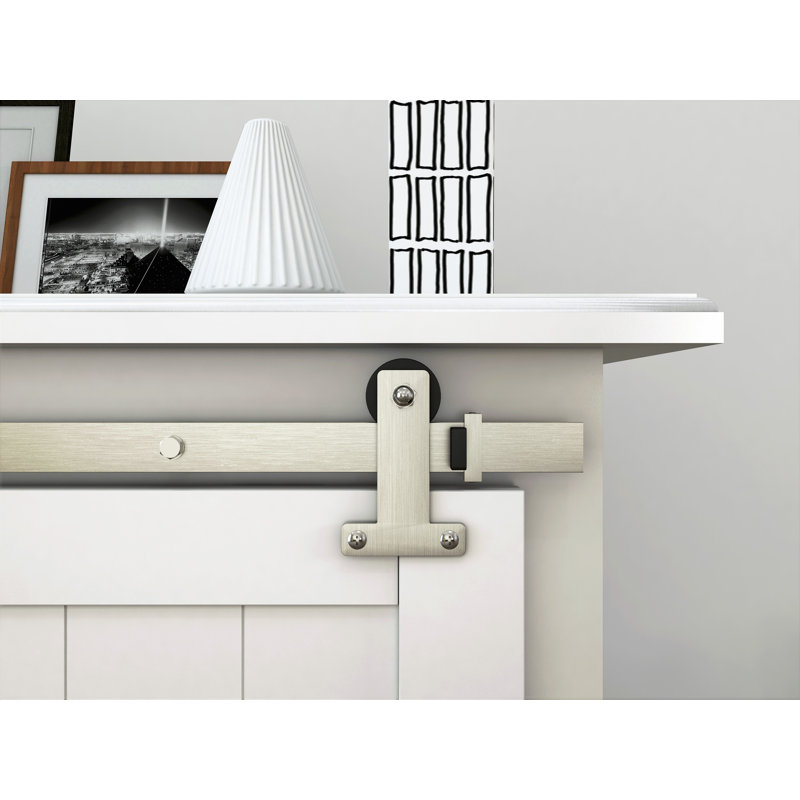 Ensemble de quincaillerie de porte de grange standard à double rail à montage frontal (porte non incluse), Nickel satiné