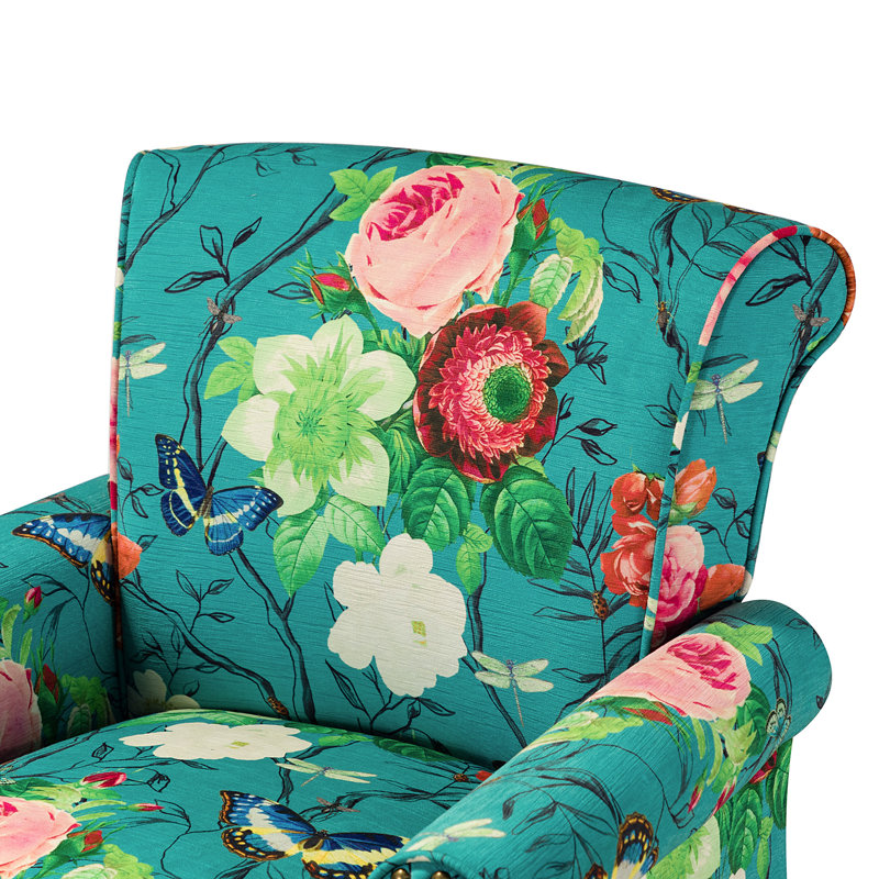 Asul Armchair with Nailhead Trim, Blue Floral Velvet