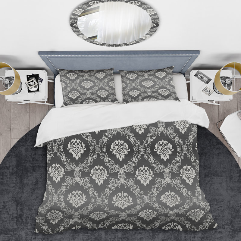 Damas gris - ensemble de housse de couette abstrait - microfibre de polyester