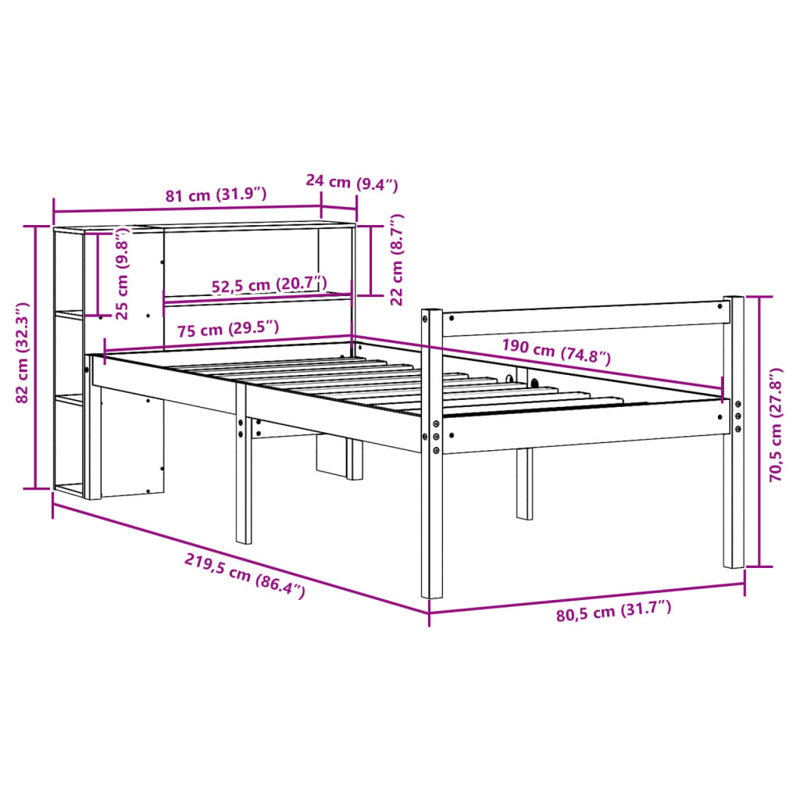 Solid Wood Bed, Small Single (2'6)