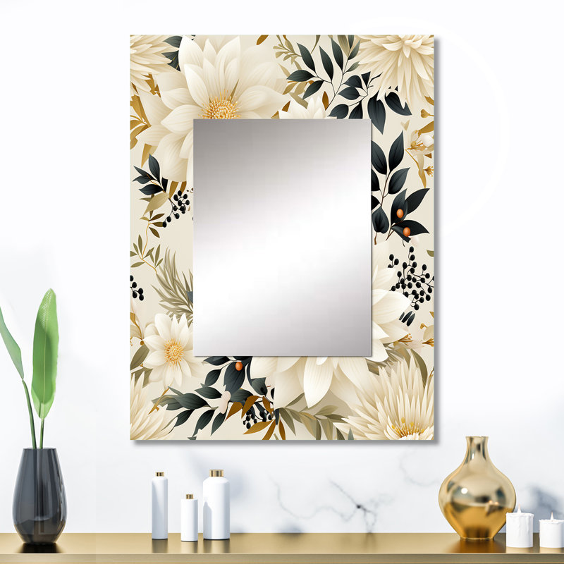 Zayid Carnation Mandalas Flowers Boho Pattern - Floral Decorative Mirror, Cottage Large Wall Mirror, Printed Metal Art