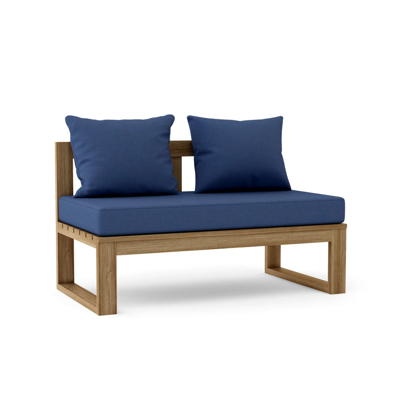 Ensemble de conversation modulaire circulaire en teck Sunbrella avec coussins 6 pièces, Toile bleu marine Sunbrella®