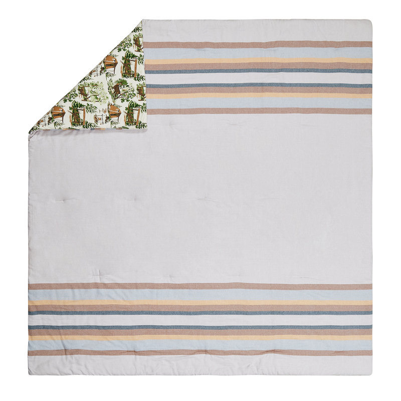 Camp Wandawega Flannel Stripe Reversible Comforter Set, Twin Comforter + 1 Standard Sham